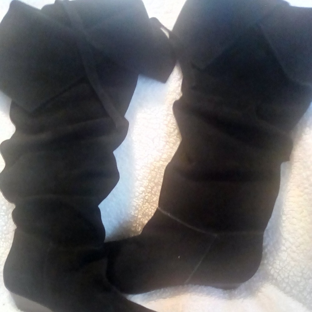Women's Nine West Abrel 1 black suede knee boots.